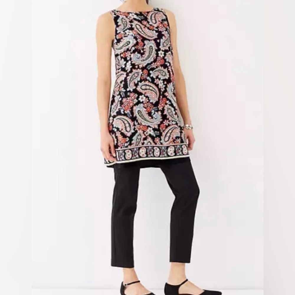 J.Jill Boho Sleeveless Floral Paisley Tunic Top Flyaway Back Red Black Sz SP